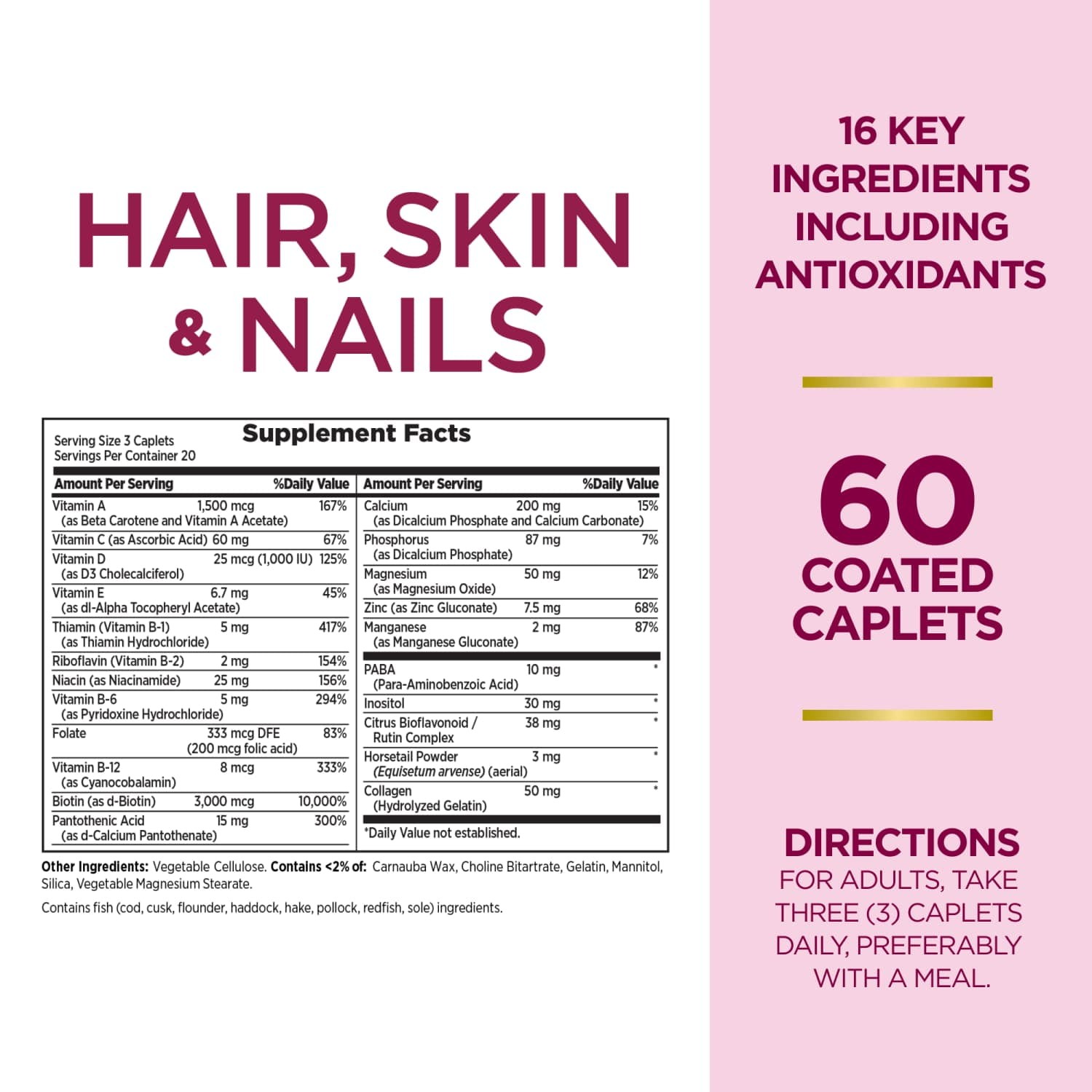 Nature’s Bounty Optimal Solutions Hair, Skin & Nails, 60 Coated Caplets