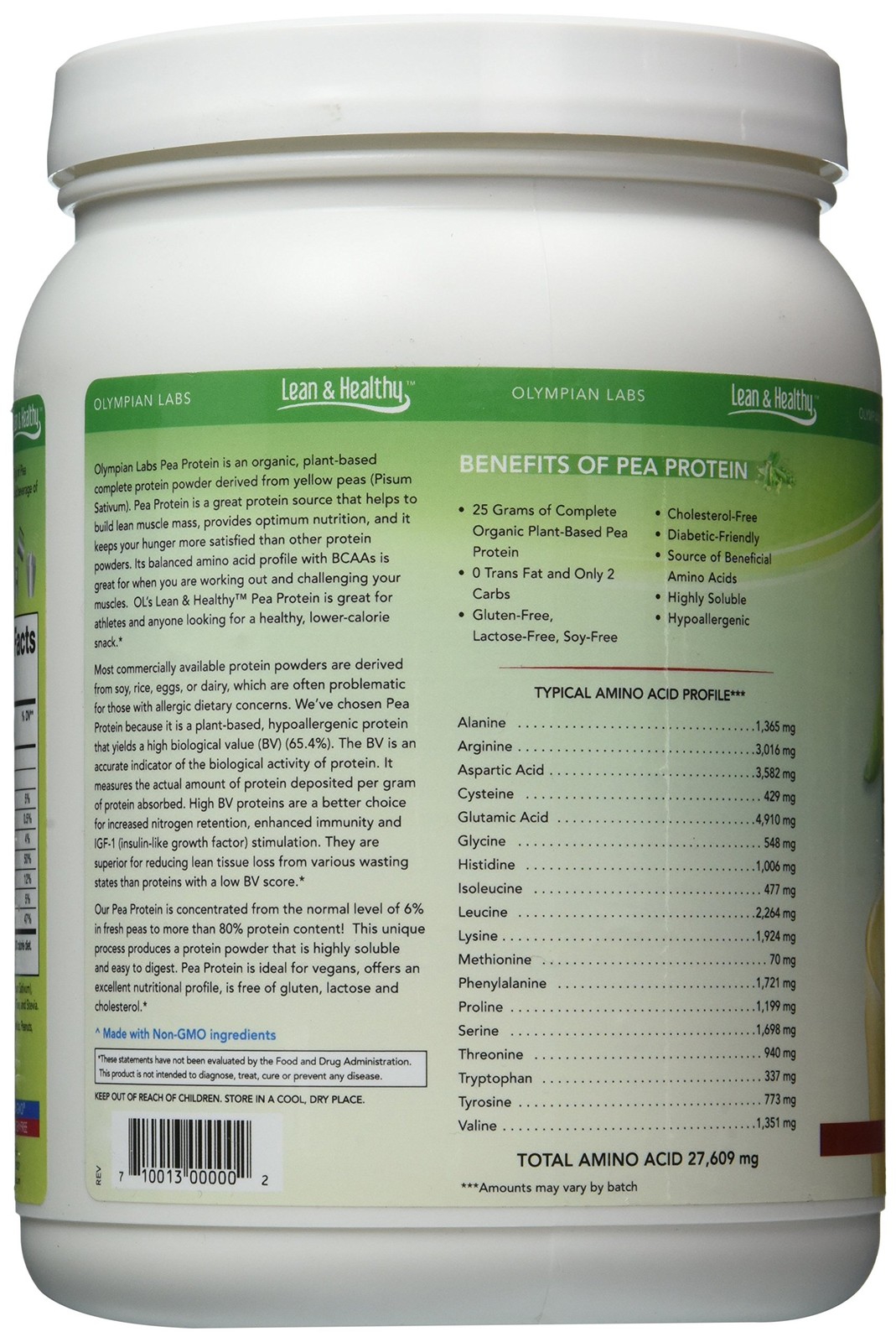 Olympian Labs Vanilla Pea Protein 494 Grams 13 Servings