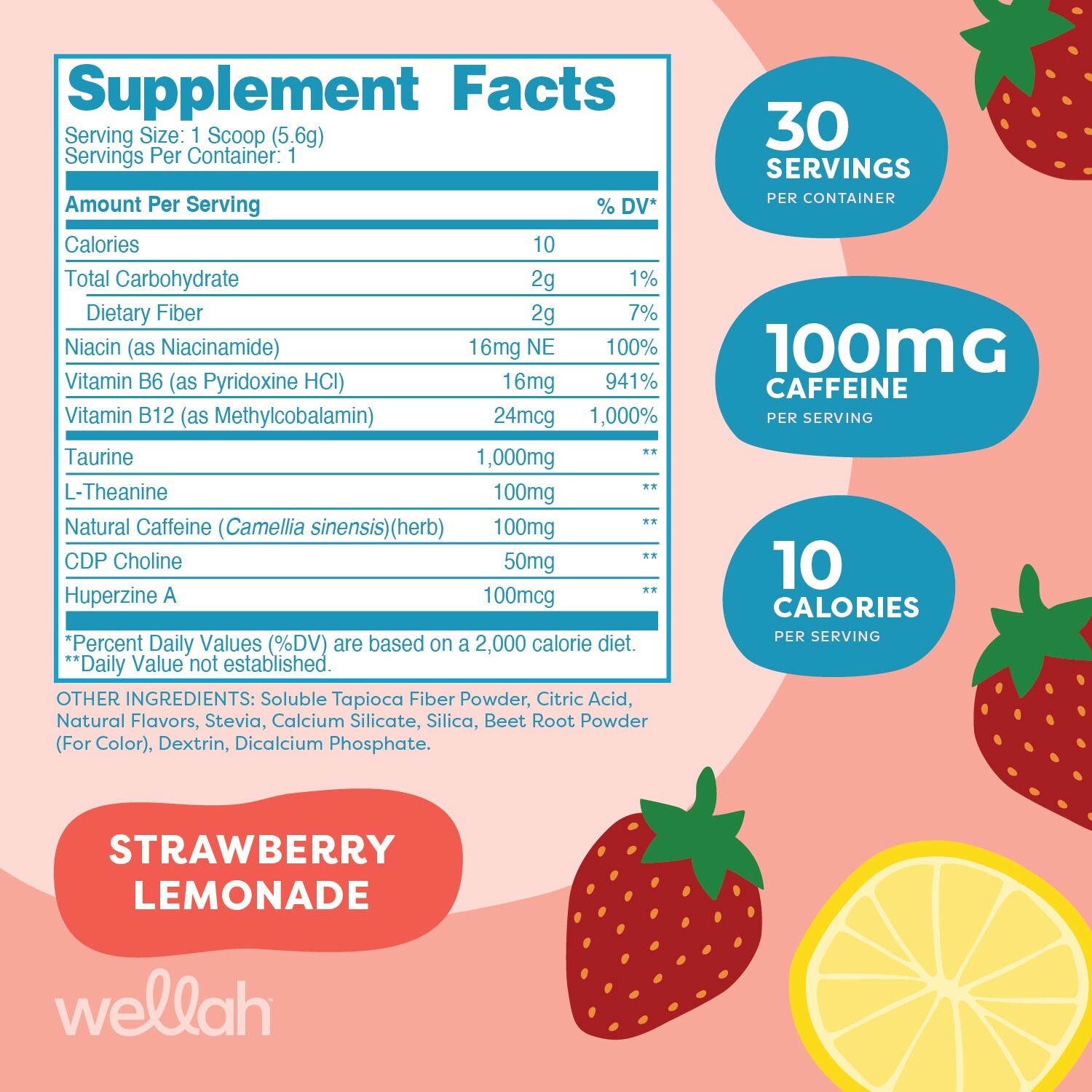 Wellah Perfect Pick-Me-Up (Strawberry Lemonade) 30 Servings