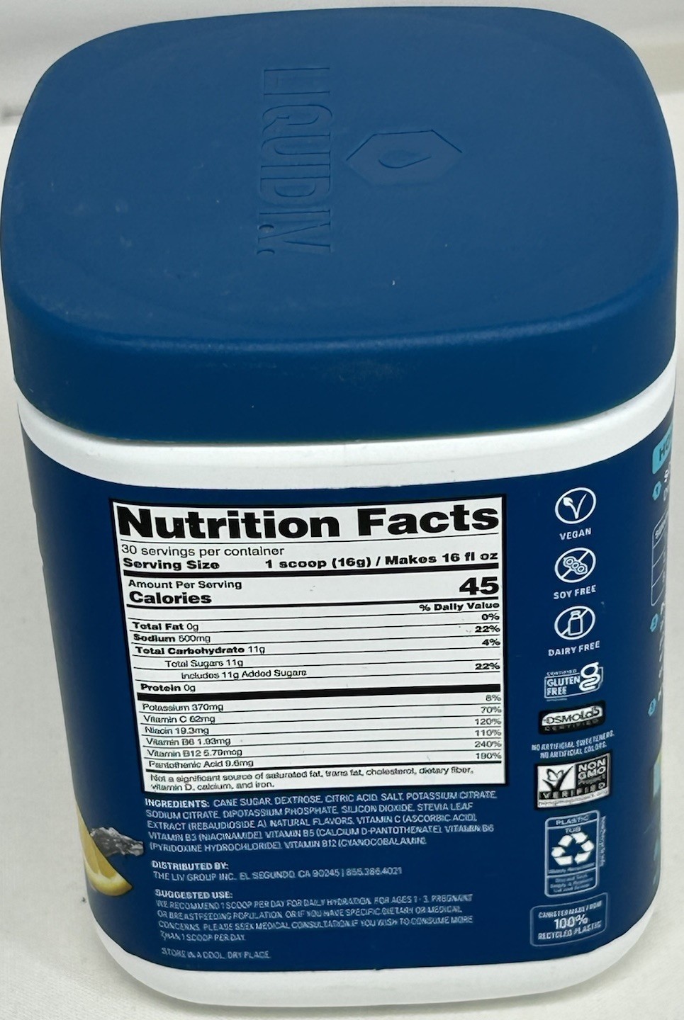 Liquid I.V. Hydration Multiplier Lemon Lime Powder, 30 Servings Vegan 16.93 oz