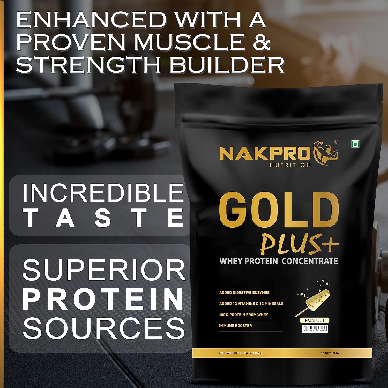 Nakpro Gold Plus+ Whey Protein Concentrate Malai Kulfi Flavour 1kg