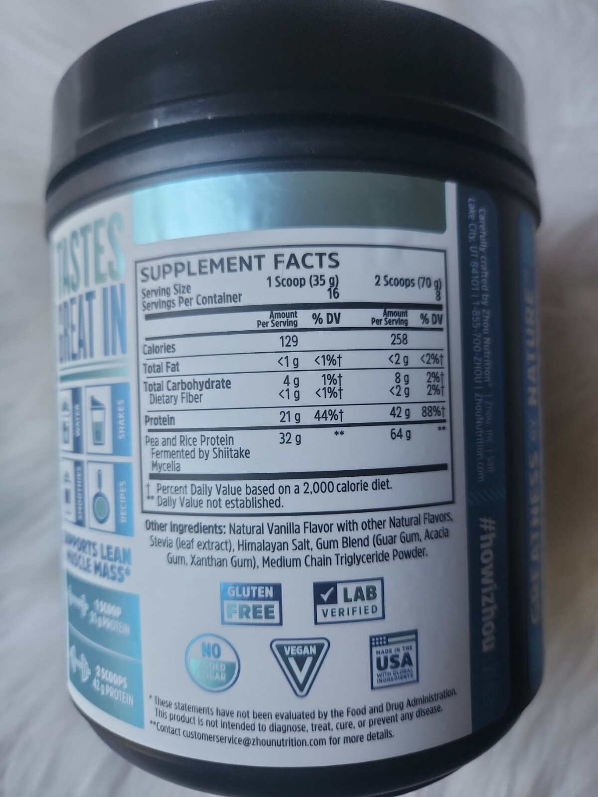 Zhou Nutrition Plant Based Vegan Protein Powder, Best Absorption & Digest Score,