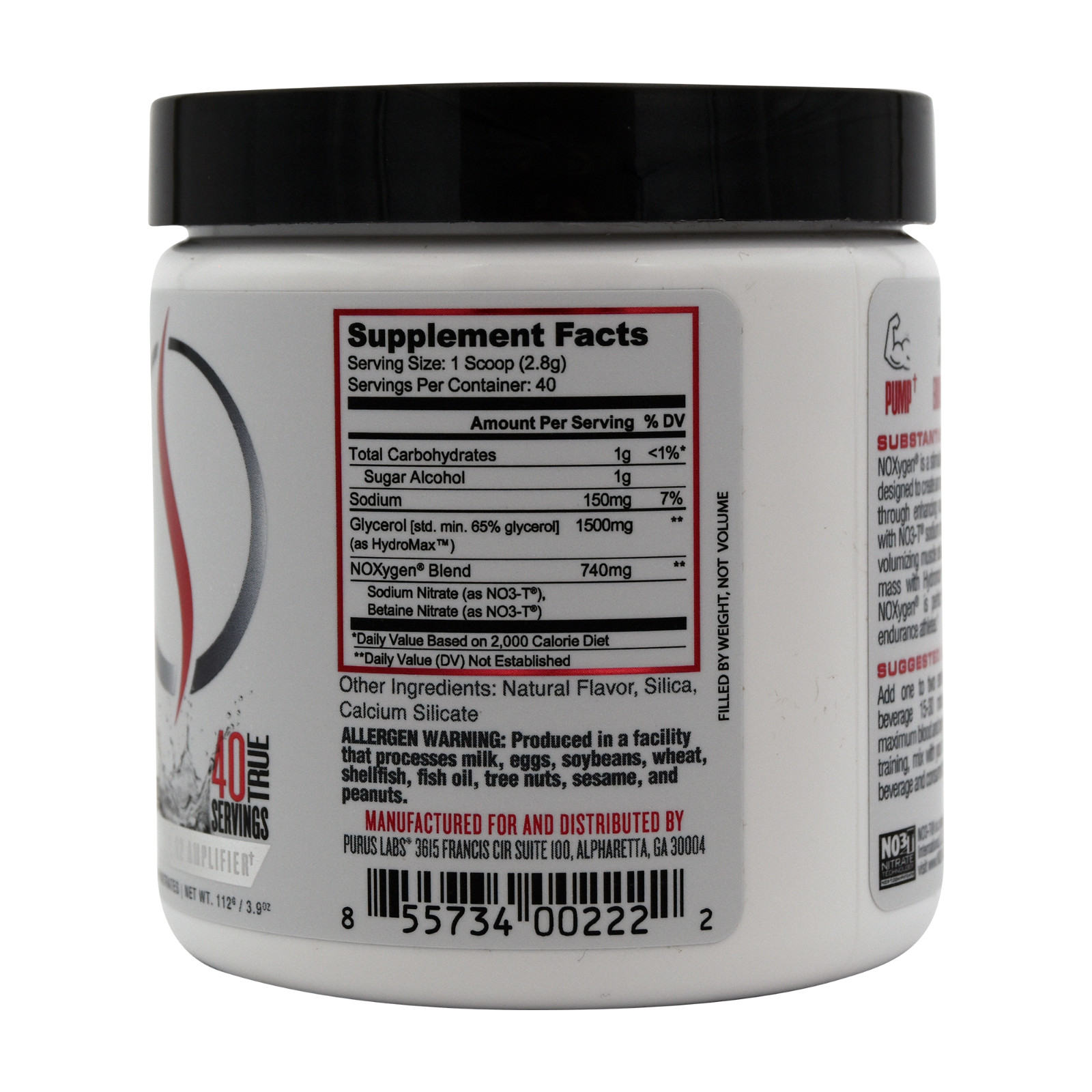 Purus Labs Noxygen Unflavored: Fast Acting Nitric Oxide Booster (40 Servings)