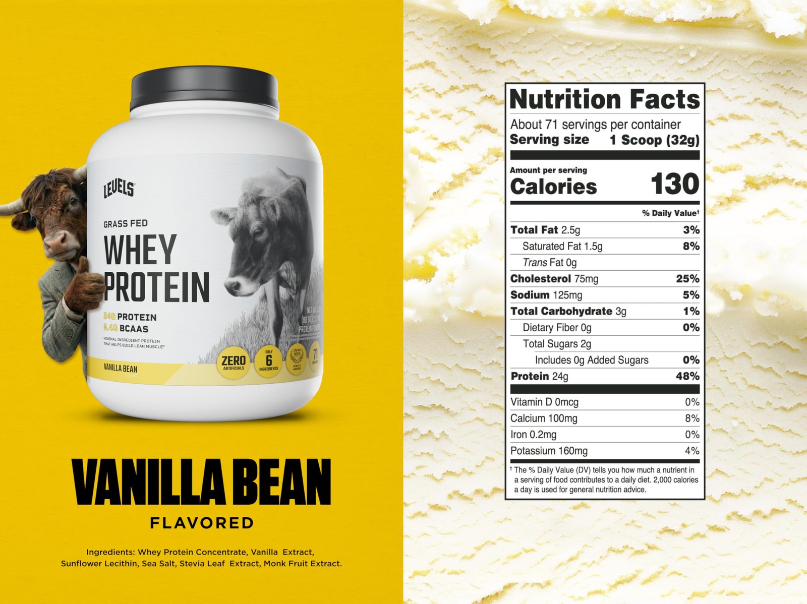 Levels Grass Fed Whey Protein Powder, No Artificials, 24G 5 Pound (Pack of 1)