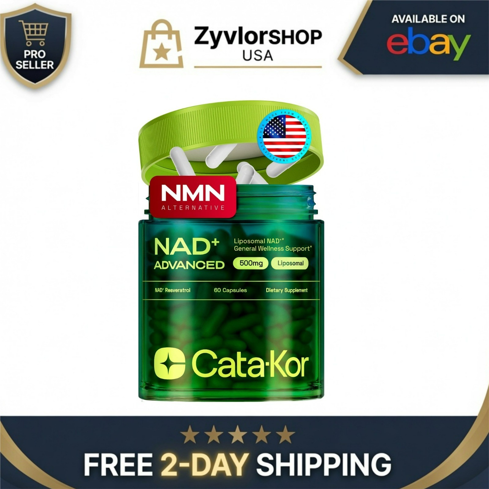 Cata-Kor Liposomal NAD+ Supplement with Resveratrol – 60 Capsules