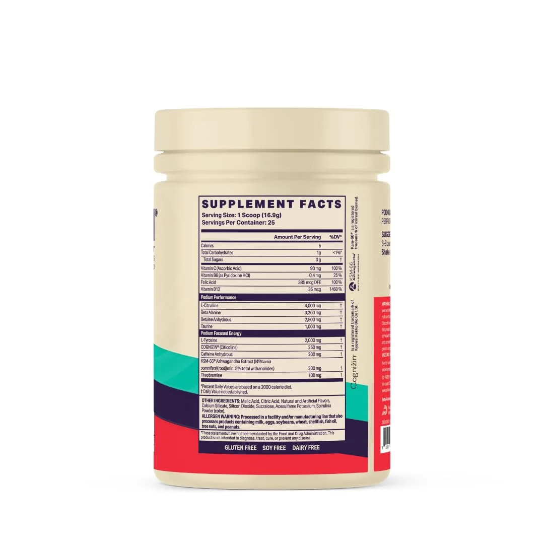 Podium Nutrition, Fuse 2025 Pre Workout Powder, Blue Razz Slushie, 25 Servings,