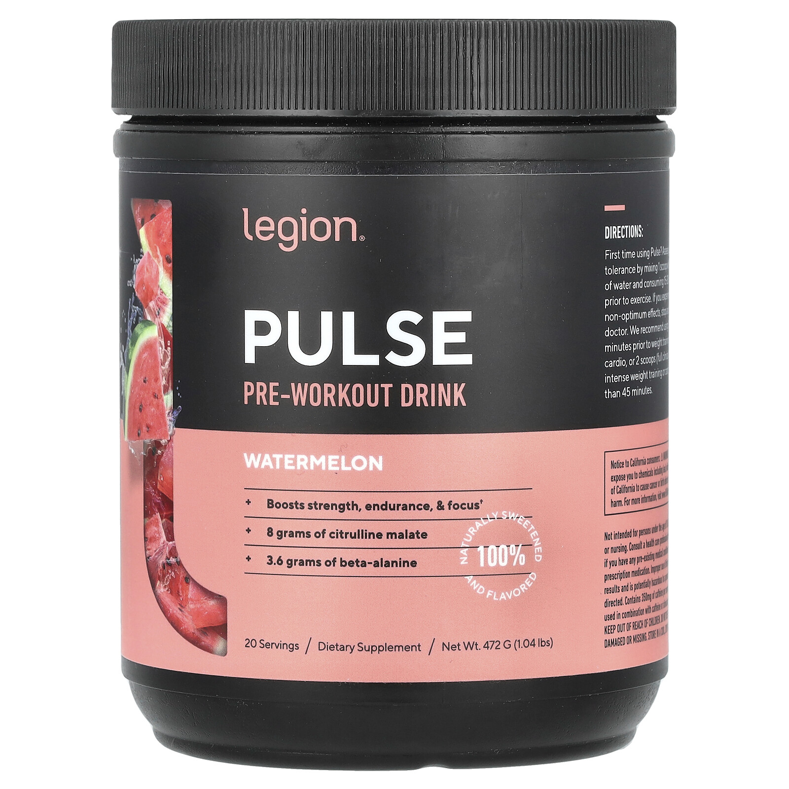 Pulse, Pre-Workout Drink, Watermelon, 1.04 lbs (472 g)