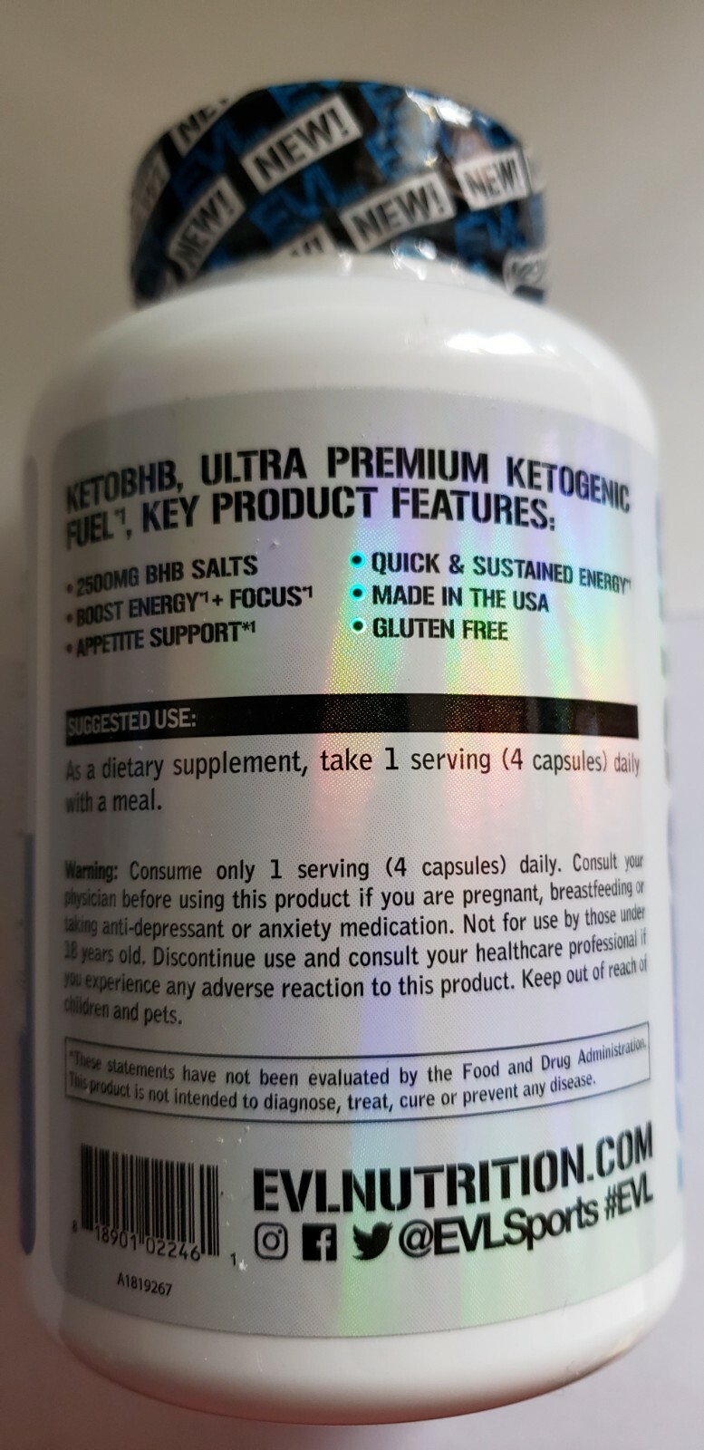 Evlution Nutrition – KETO BHB – 30 Serv/120 Capsules – 2500mg BHB – Exp 10/2024