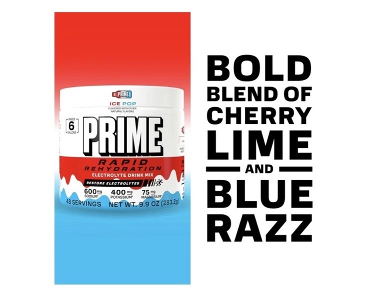 Prime Rapid Rehydration Electrolyte Powder Ice Pop 9.9oz 48 Srvgs Exp 2/28 *NEW*