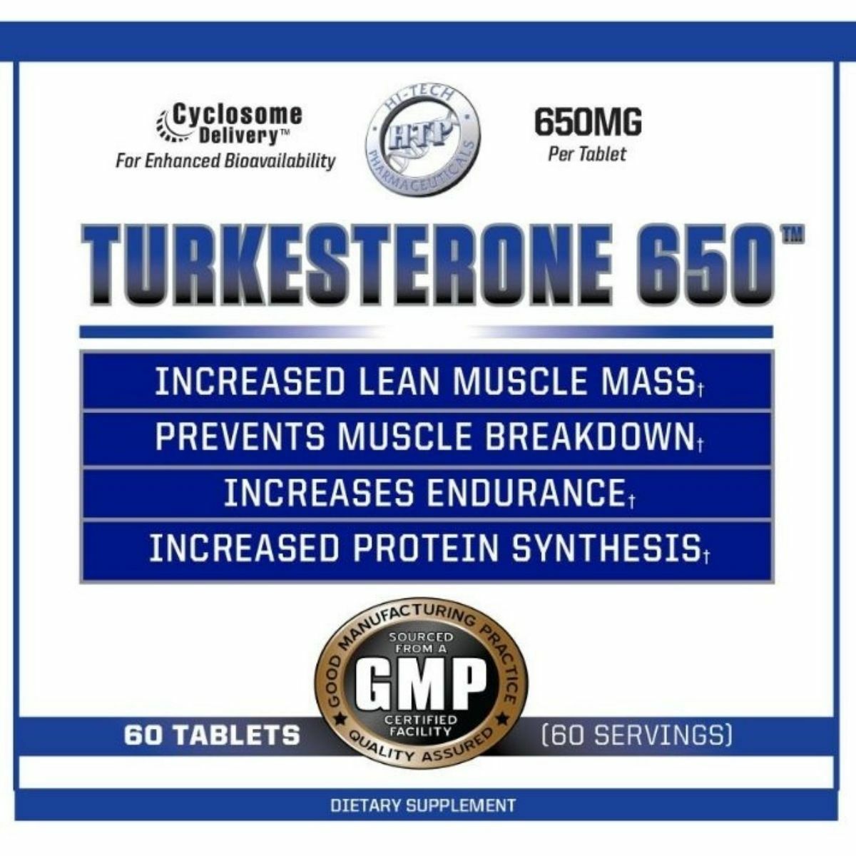 Hi-Tech Pharmaceuticals Turkesterone 650mg Cyclosome Delivery 60 Tablets New