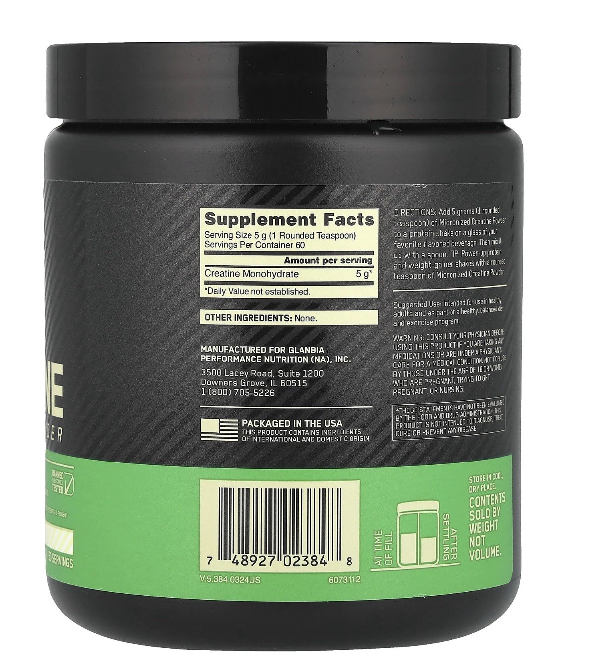Optimum Nutrition Micronized Creatine Powder Unflavored, 10.6oz 300g 60 Servings