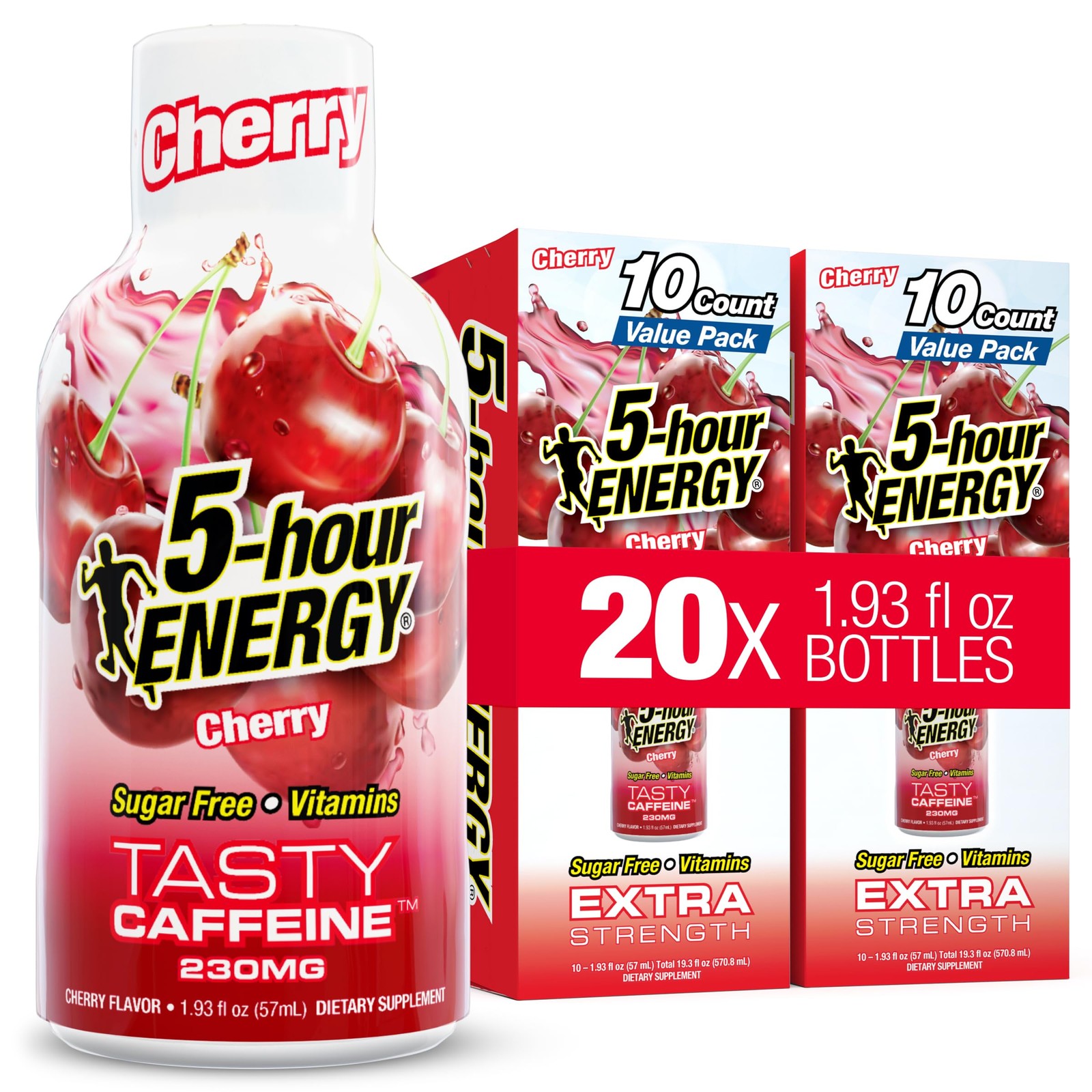 5-hour ENERGY CHERRY Flavor, 20 Count, 1.93 Fl Oz 20 Bottles – Single Flavor