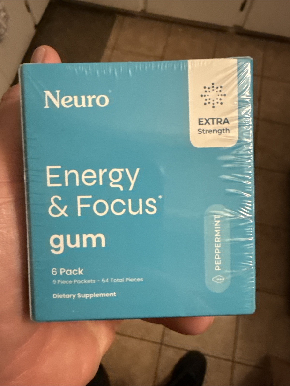 Neuro Energy & Focus Gum, Extra Strength – 9 Count (Pack of 6), Peppermint