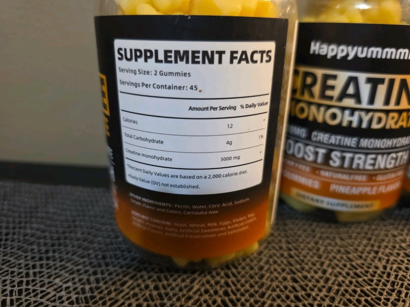 Happyummmm Creatine Monohydrate, Sugar Free, Pineapple, 4 Pack, 360 Gummies