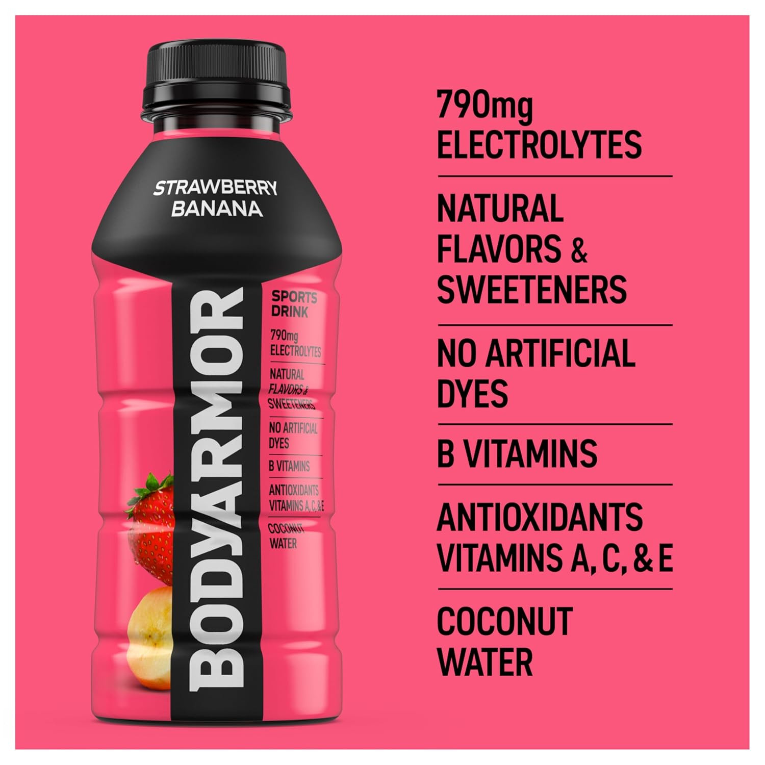 BODYARMOR Sports Drink, Strawberry Banana, Electrolyte Drink Hydration, 16 Fl Oz