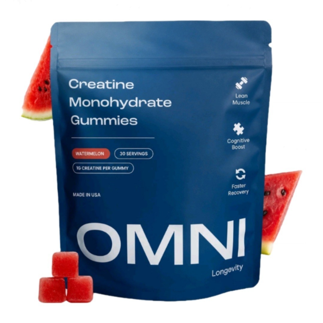 OMNI Creatine Monohydrate Gummies Muscle Growth Support Low Sugar Watermelon 90c