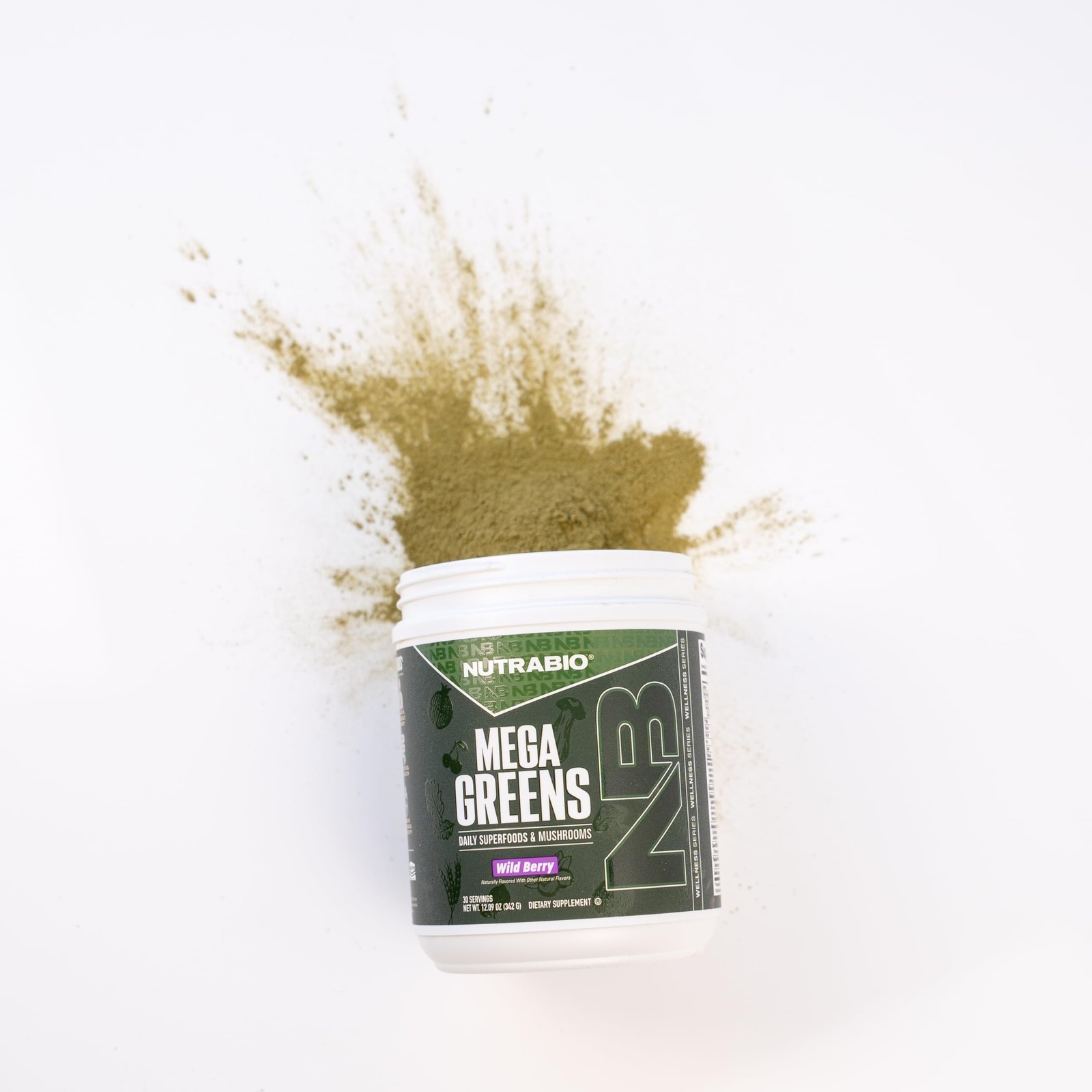 NutraBio Mega Greens Super Greens Powder Wild Berry 30 Servings