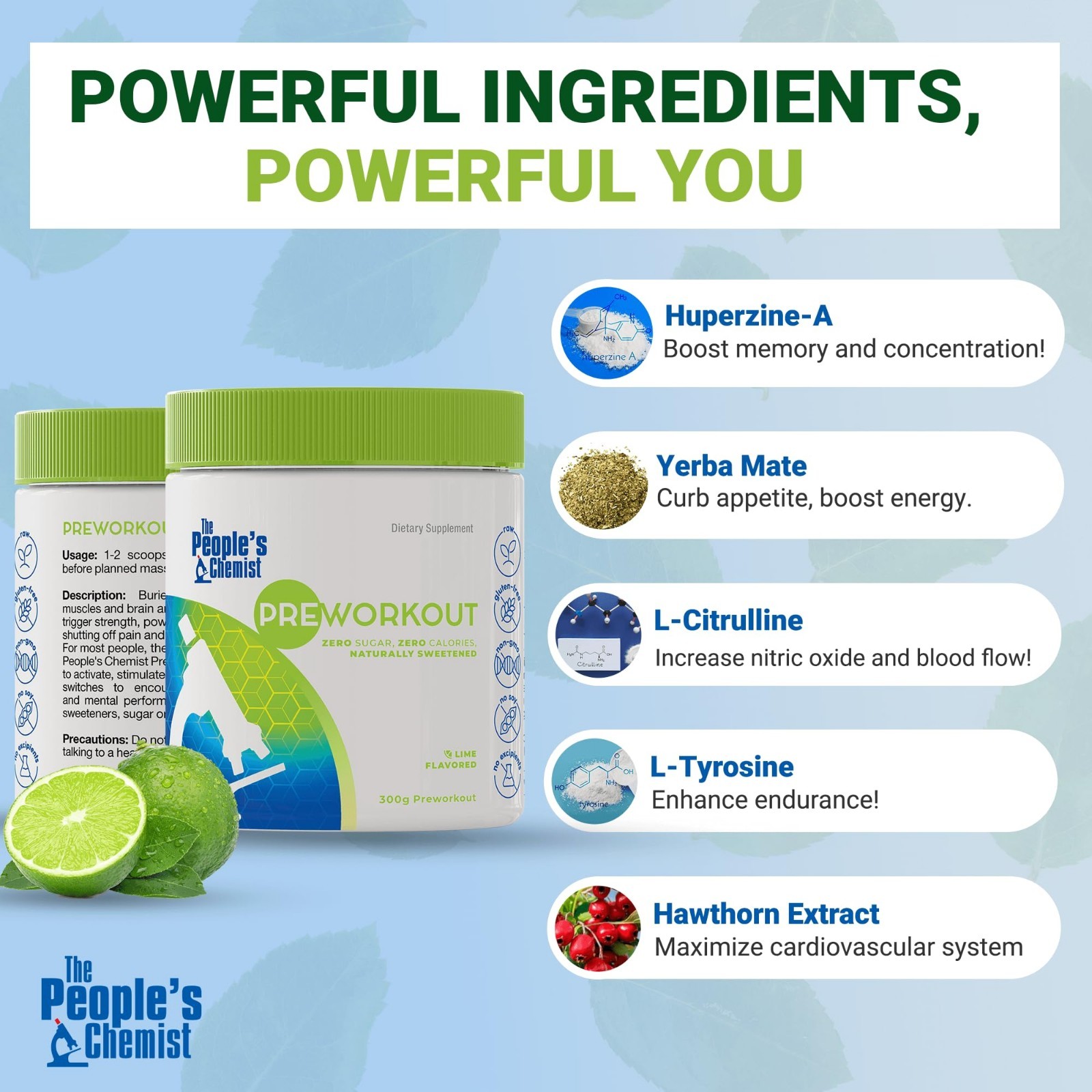 Natural Pre-Workout Supplement – Lime Flavor, Energy, Focus & Endurance, No Suga