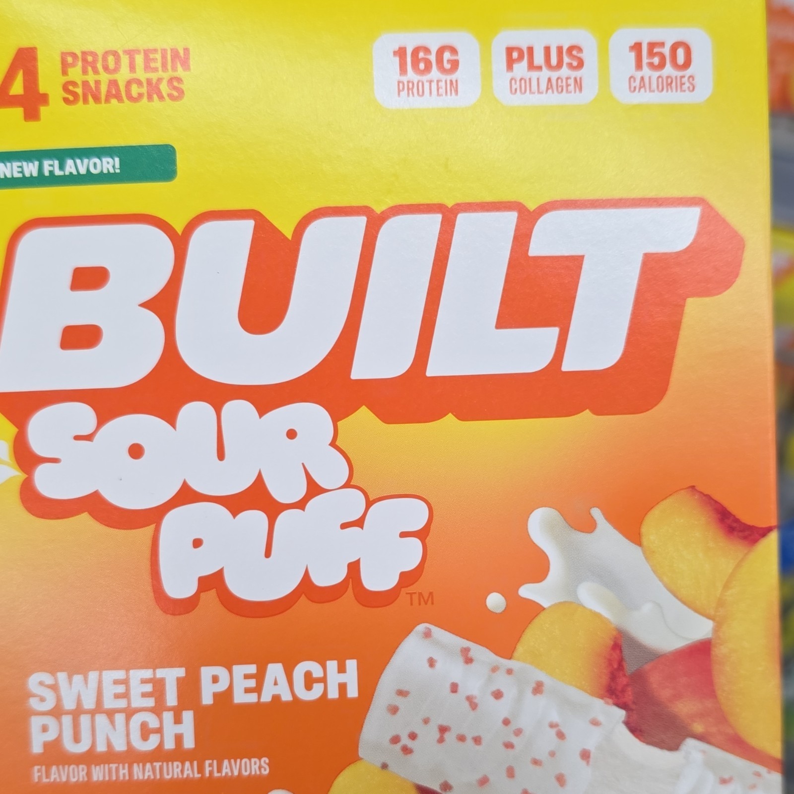 BUILT Sour Puff Protein Snacks Sweet Peach Punch Gluten Free 4 Count