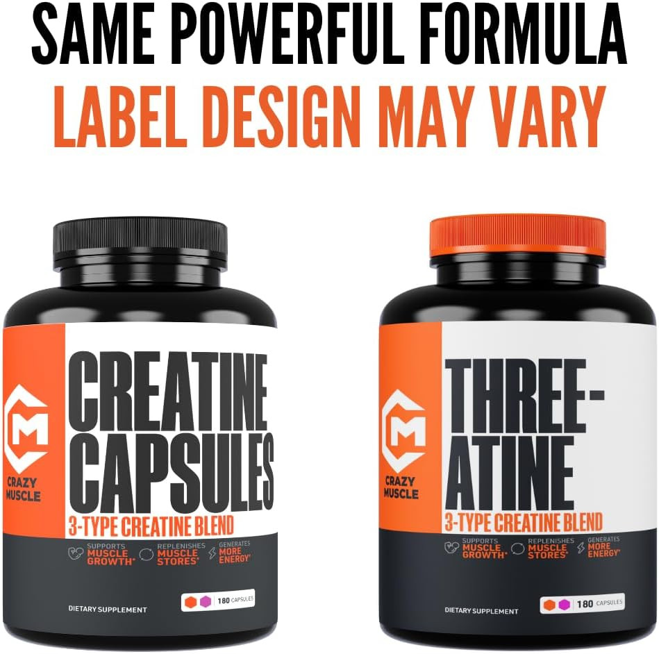 Creatine Capsules, 5G Premium 3X Threeatine Pre Workout Bulk Muscle Mass Gain…