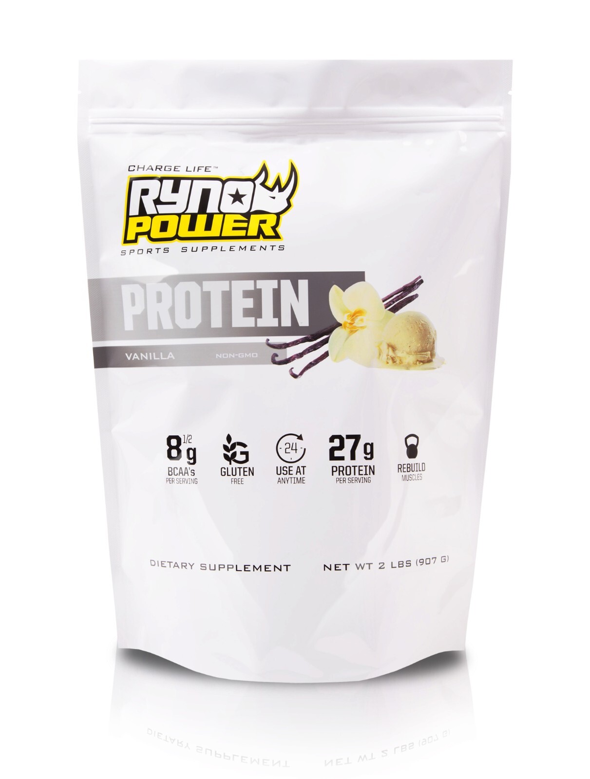 Ryno Power Vanilla Protein Powder 2lb Whey 27g 8.5g BCAA Recovery Sport Drink