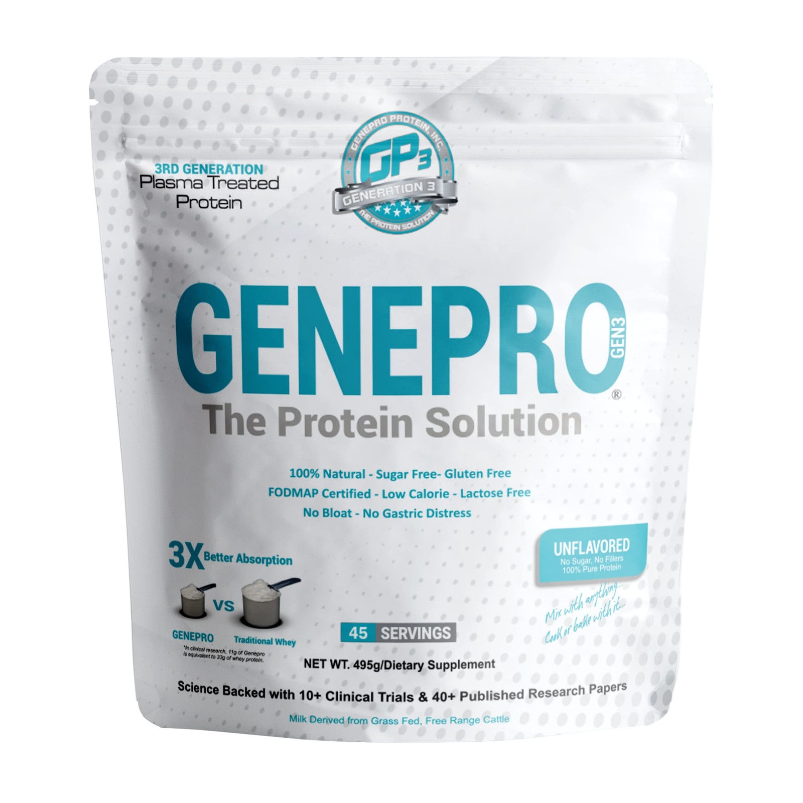 GENEPRO GEN. 3 Unflavored Protein 1.09 Pound (Pack of 1), Newest Formula