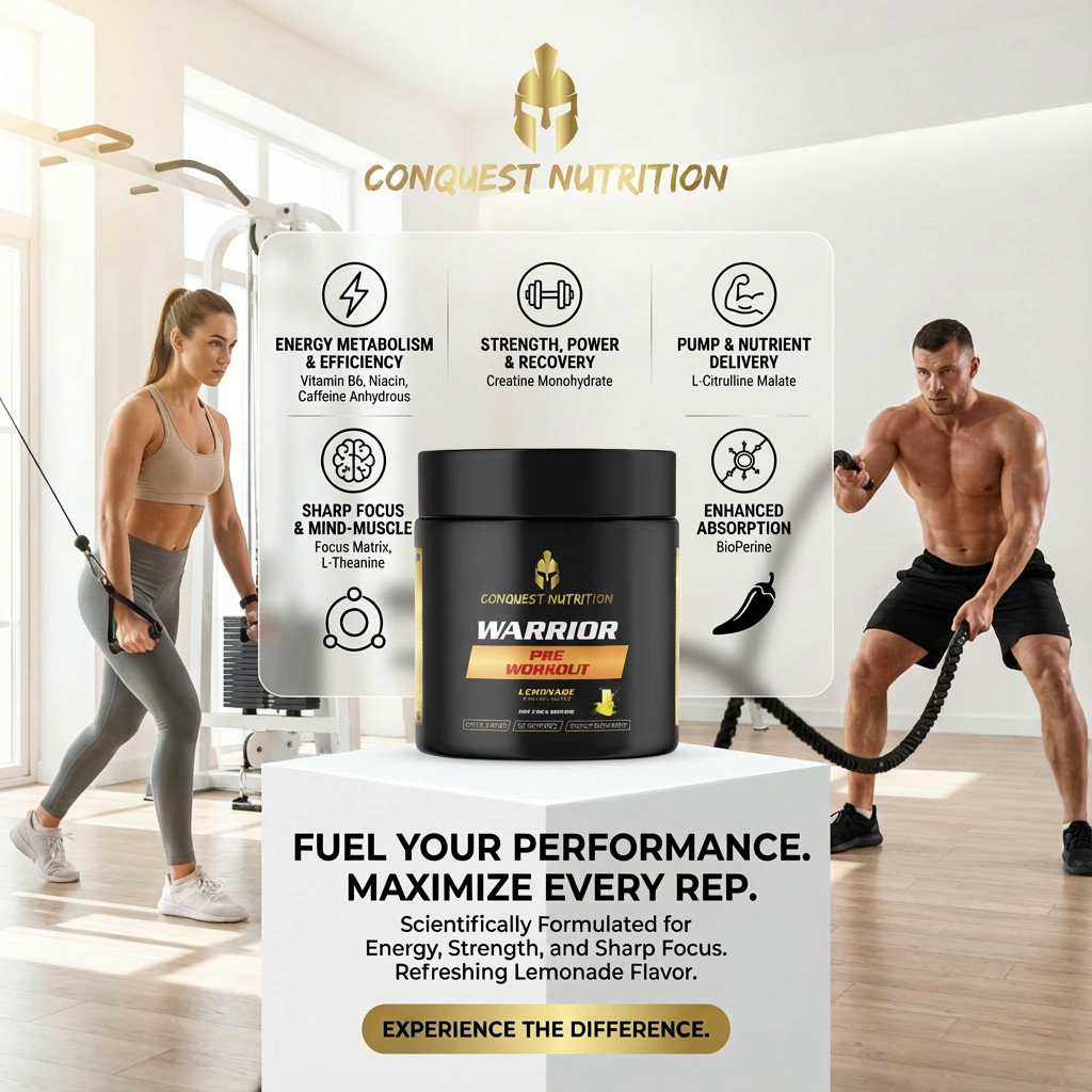 Conquest Warrior Pre Workout Lemonade 30 Servings Energy Endurance Focus Pump