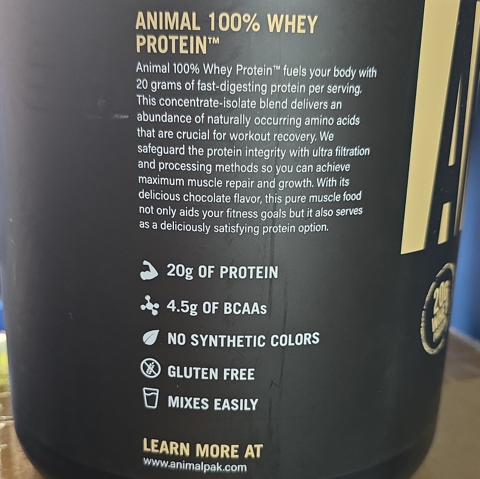 Animal 100% Whey Protein Powder, Chocolate, 4 lb Gluten Free No Synthetic Colors