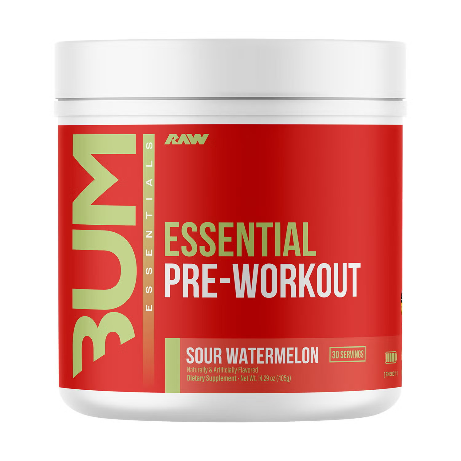 RAW Nutrition Essential Pre Workout Powder,Sour Watermelon, 30 Serv.-EXP.02/2027
