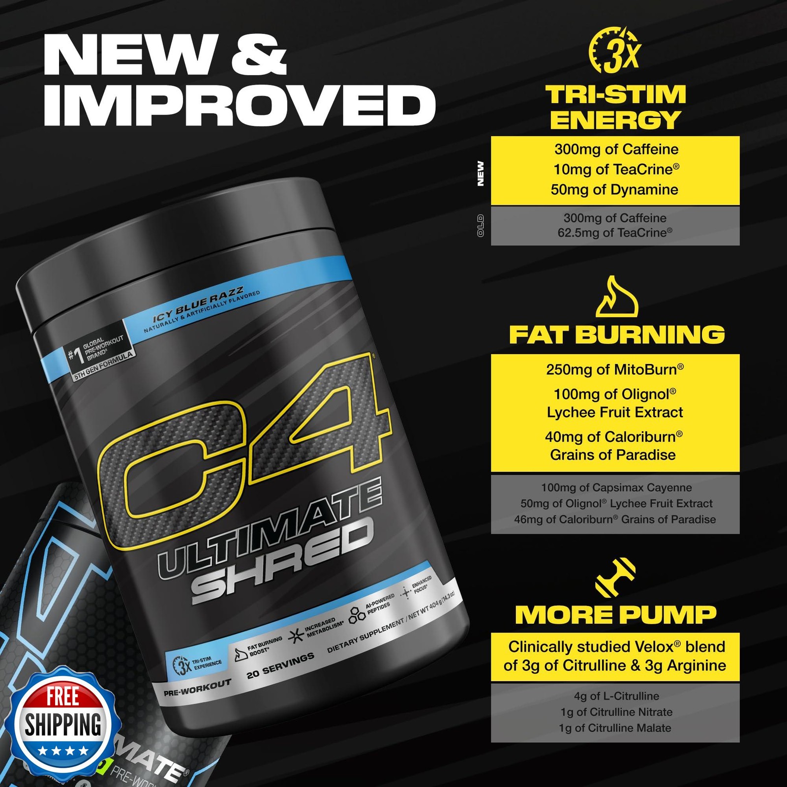 Cellucor C4 Ultimate Shred Pre Workout Powder, Fat Burner for Men and Women,