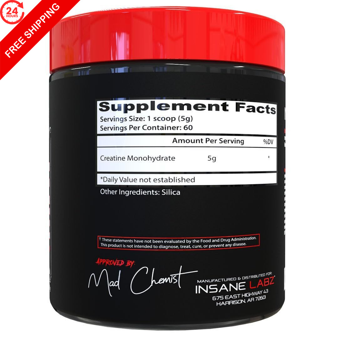 Insane Labz Creatine Monohydrate – Unflavored, 60 Servings (Pack of 1)