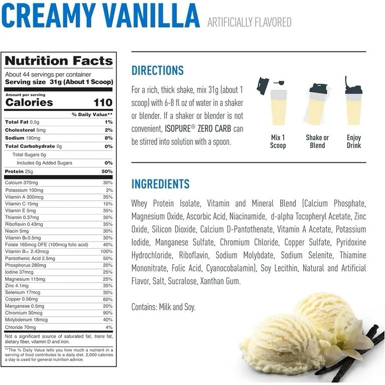 Isopure 25g Zero Carb Protein Powder 3 Lbs (44 Servings)