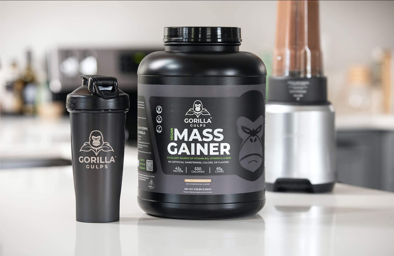 Gorilla Gulps Mocha Vegan Mass Gainer 5 Lb Natural High Calorie Protein Powder