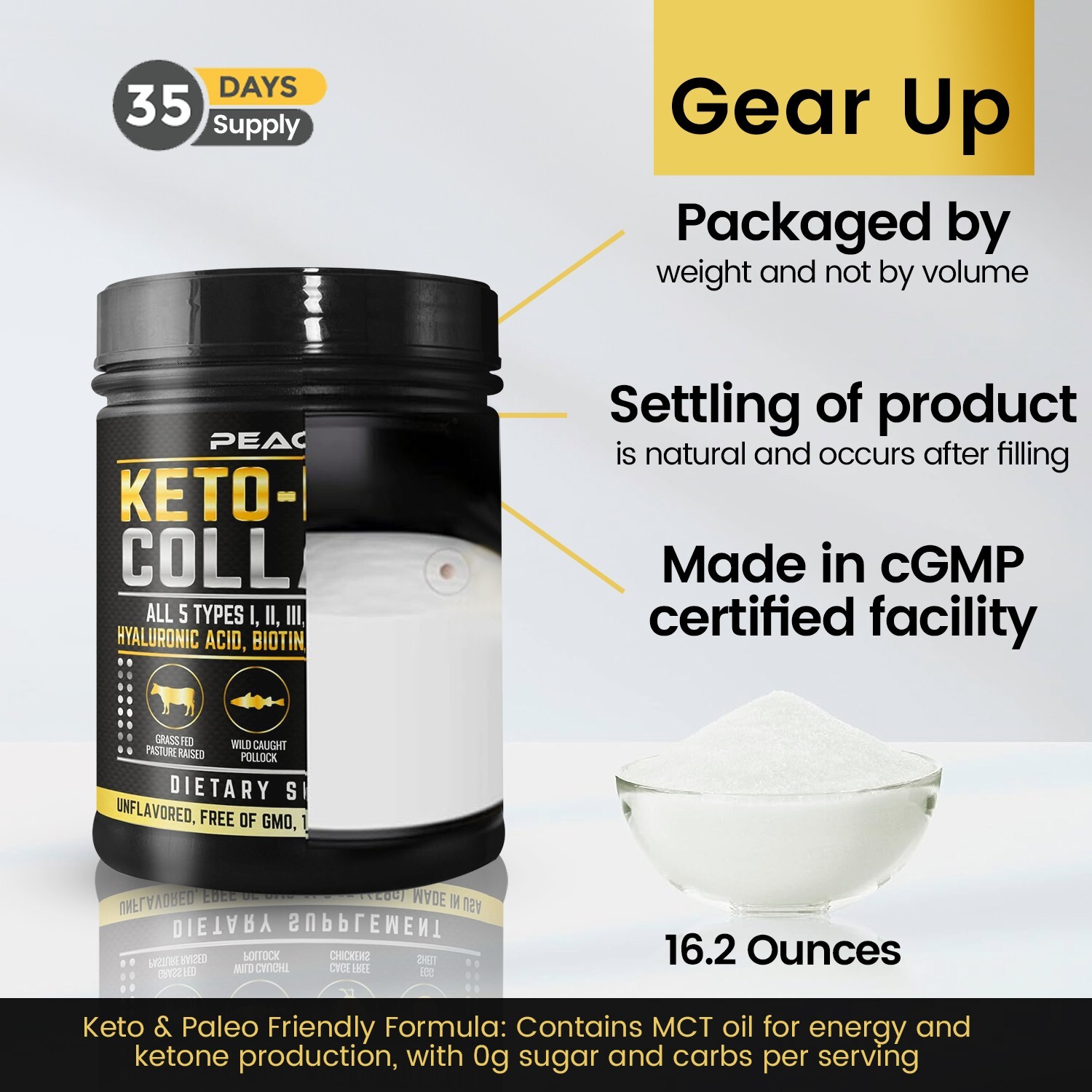 4 pack Keto Collagen Powder 5 Type Bone Broth Hyaluronic Acid MCT Vitamin DK