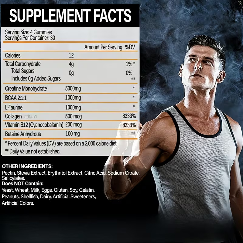 Creatine Monohydrate Gummies Orange Flavor No Additives Muscle Supplement