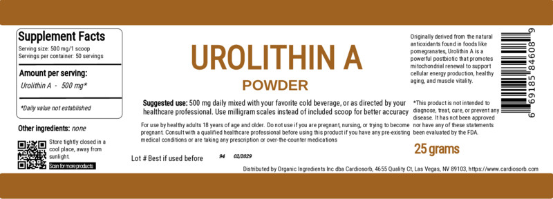 Urolithin A Powder, 25 Grams, 50 serving per container