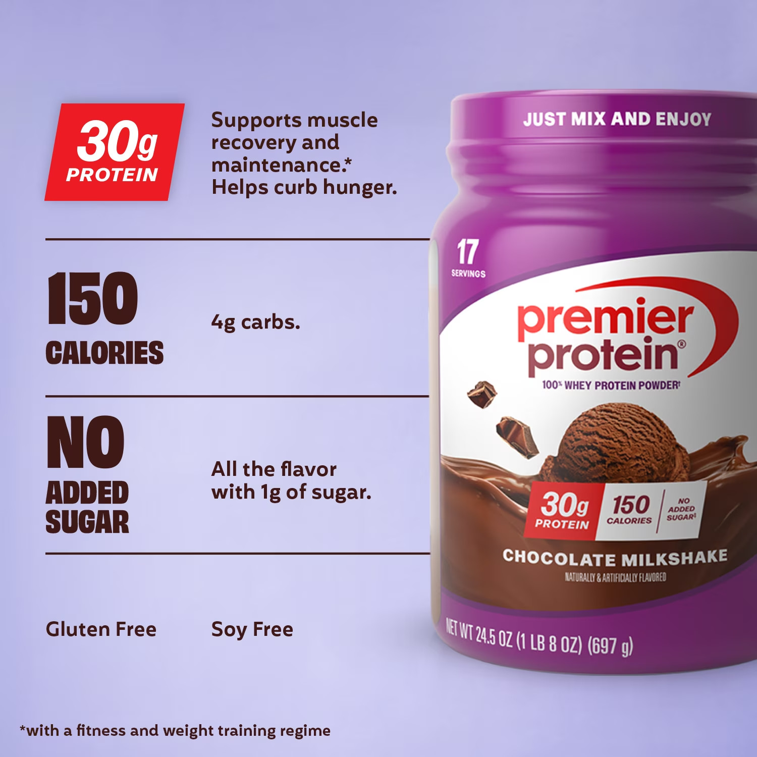 Premier Protein 100% Whey Protein Powder, Chocolate Milkshake, 30g Protein