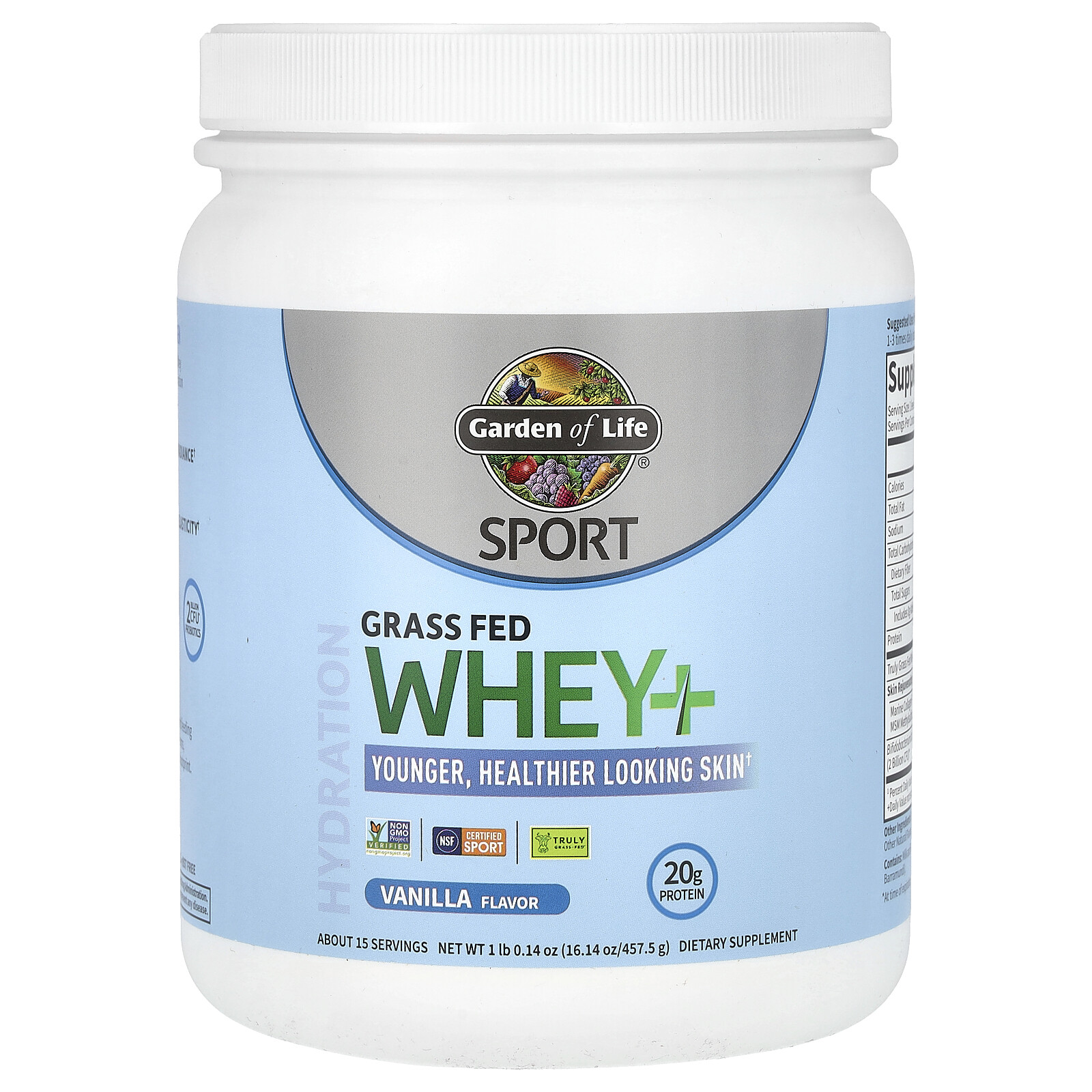 Sport, Grass Fed Whey+, Vanilla, 1 lb 0.14 oz (457.5 g)