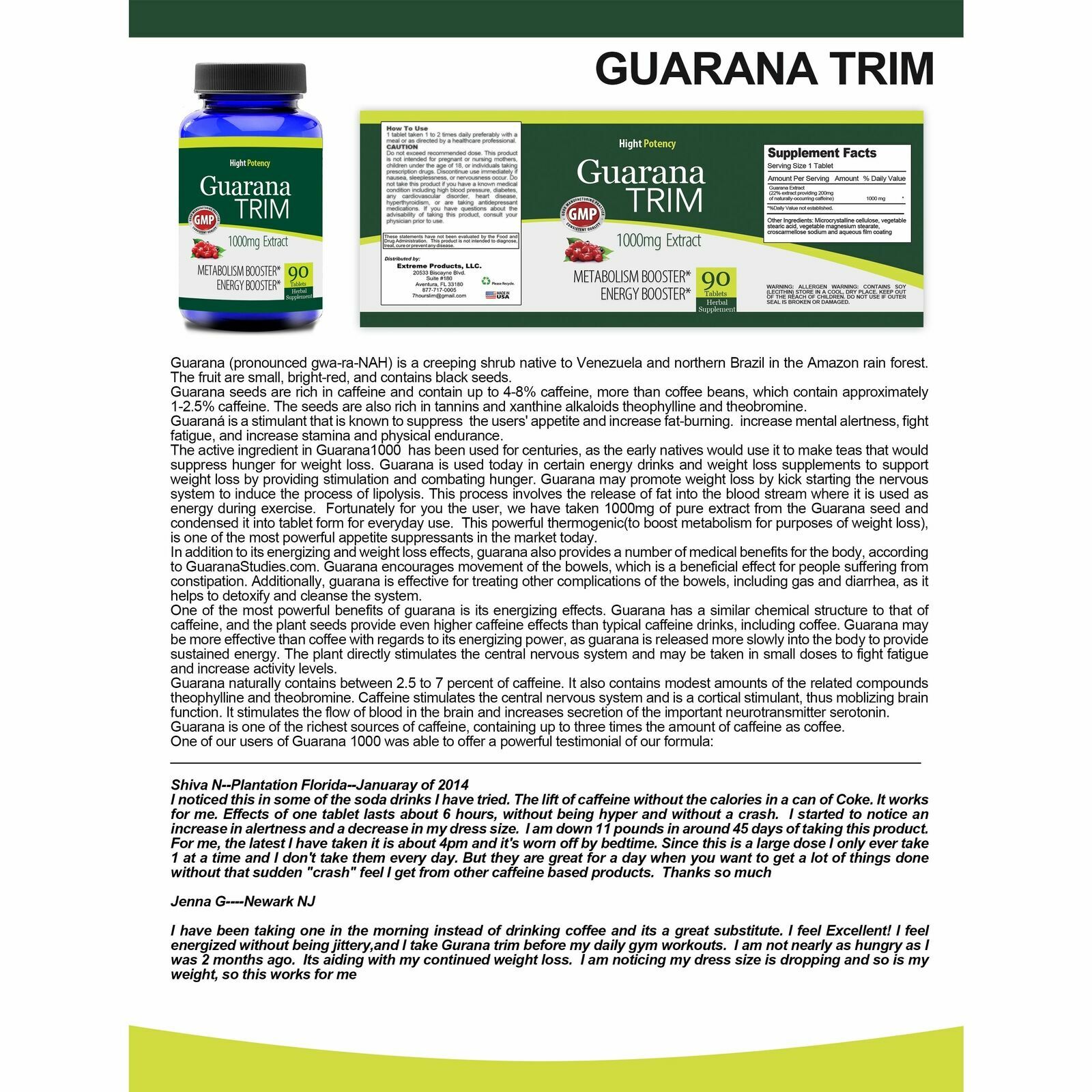 Guarana Extract Energy Support & Shape Control Weight Management Supplement 60ml