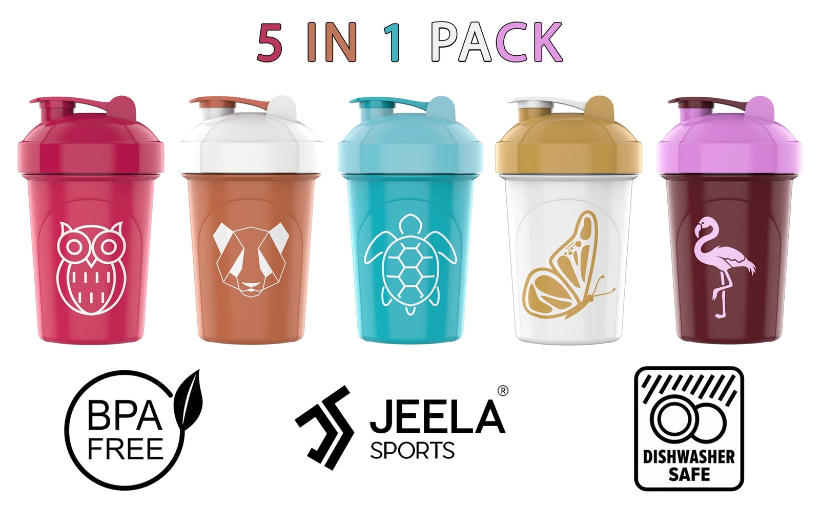 [5 PACK Protein Shaker Bottles for Protein Mixes | Extra Mixing Grid | 20 oz