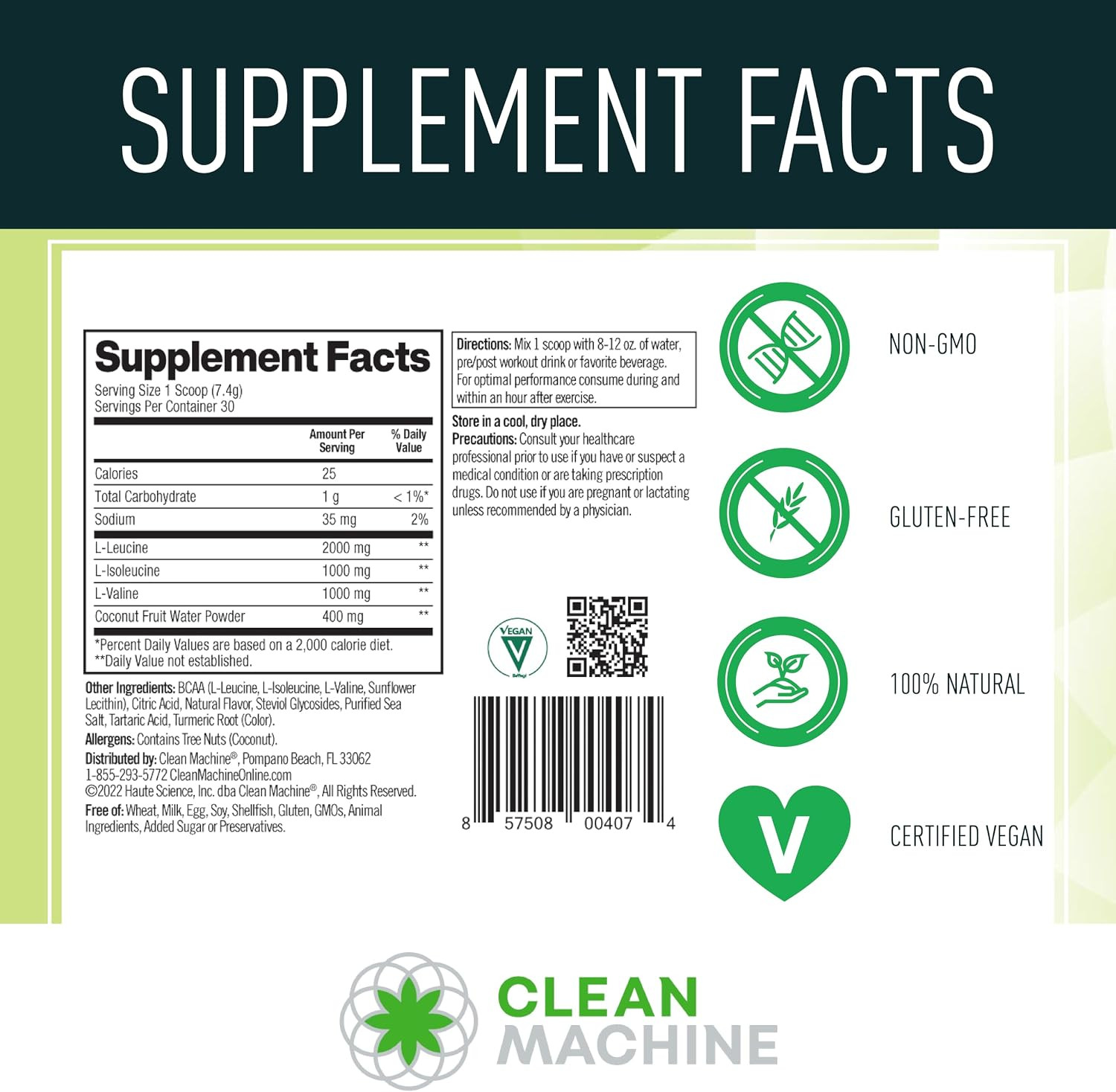 Clean BCAA – 2:1:1 Food Sourced Bcaas Powder & Coconut Water Electrolytes Recove