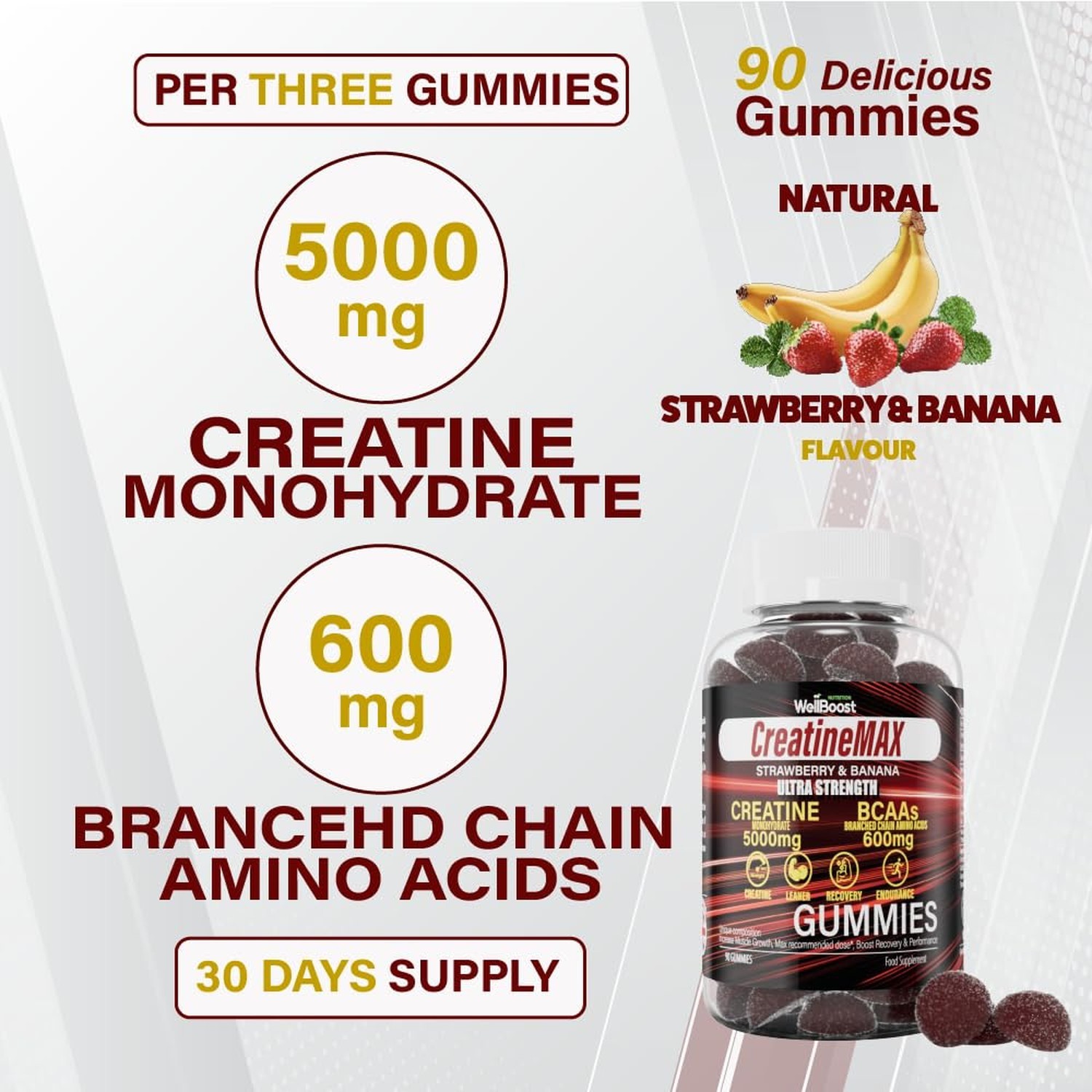 WellBoost Creatine MAX Gummies | 5000mg Creatine Monohydrate & 600mg BCAAs pe…