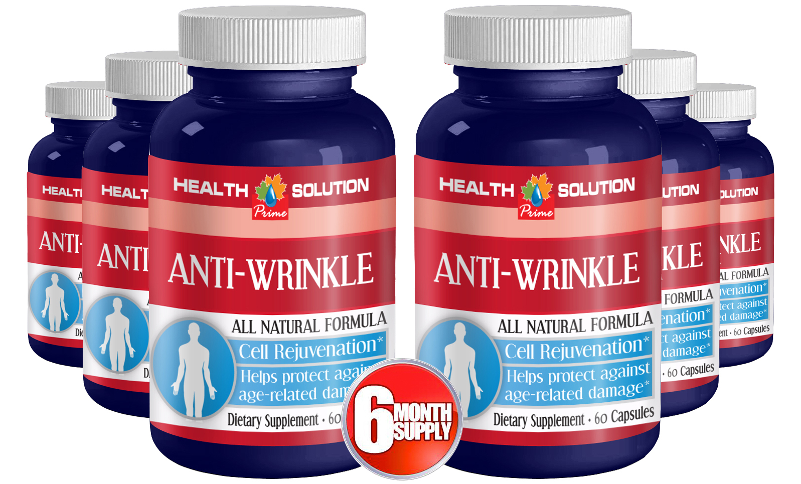 Hyaluronic acid powder – ANTI WRINKLE NATURAL FORMULA – 1 Bottle, 60 Capsules