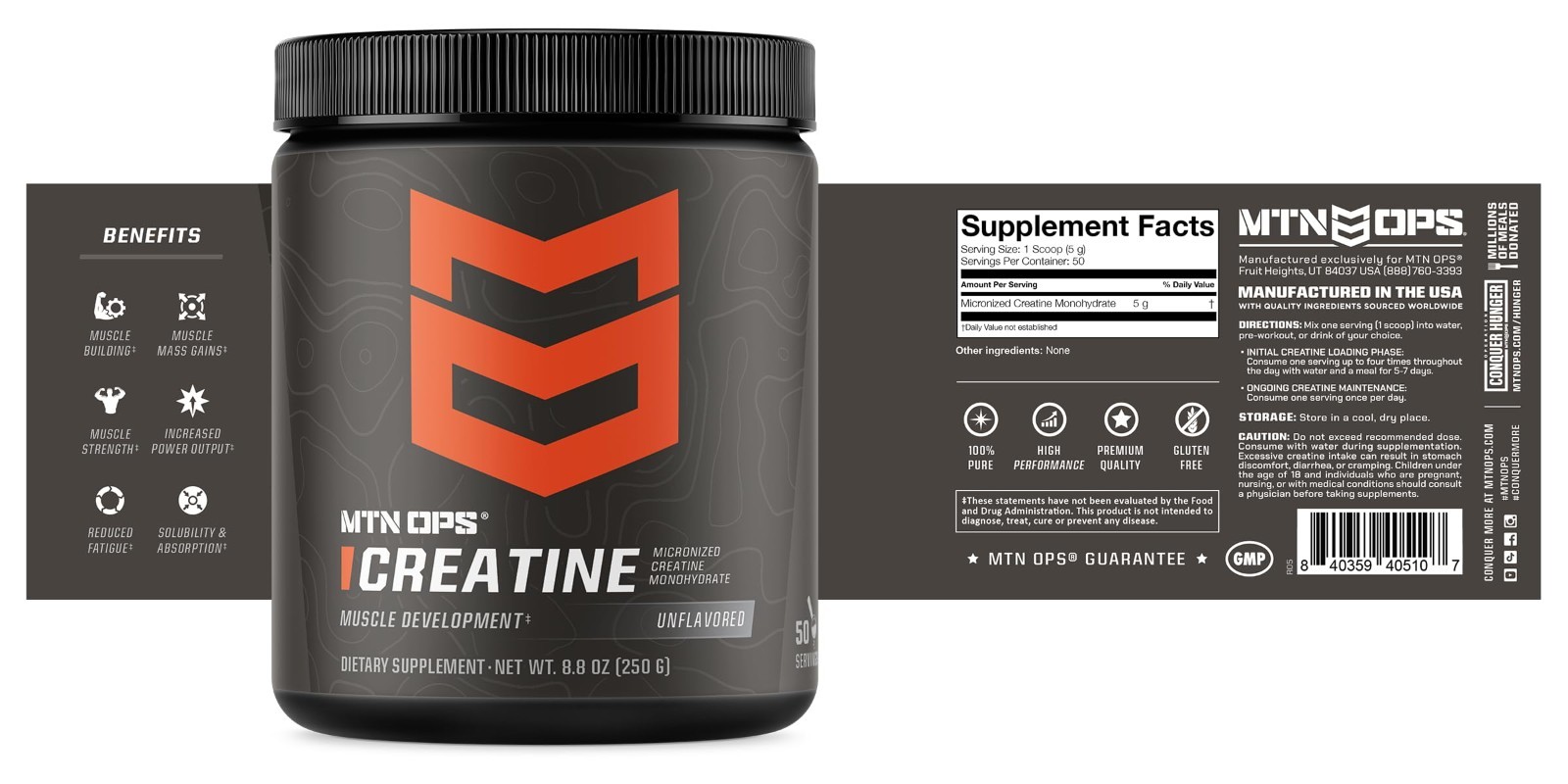 Creatine Monohydrate Powder – 5g Micronized for Muscle Strength & Recovery, 50 S