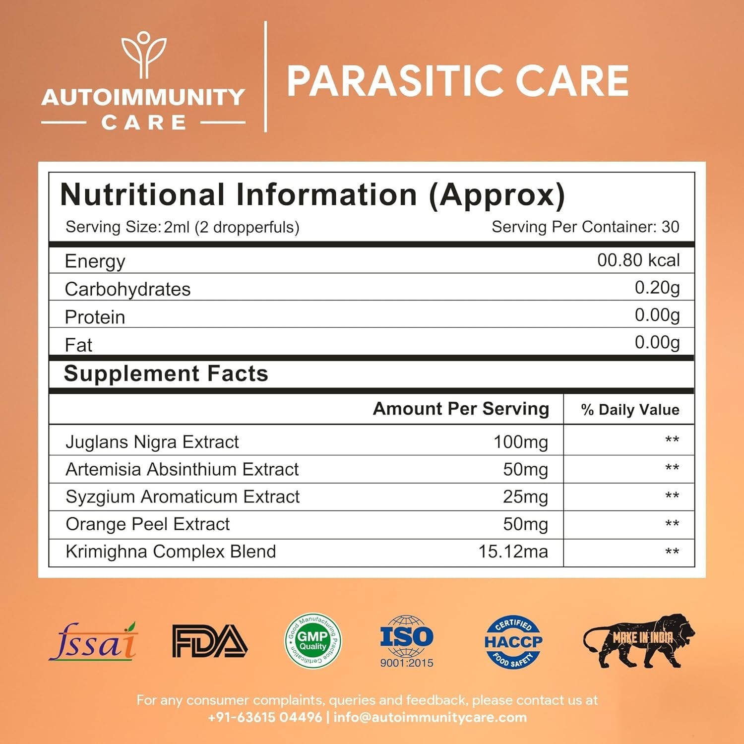 Autoimmunity Care: Parasitic Care Black Walnut Wormwood with Krimighna Oil 60ml