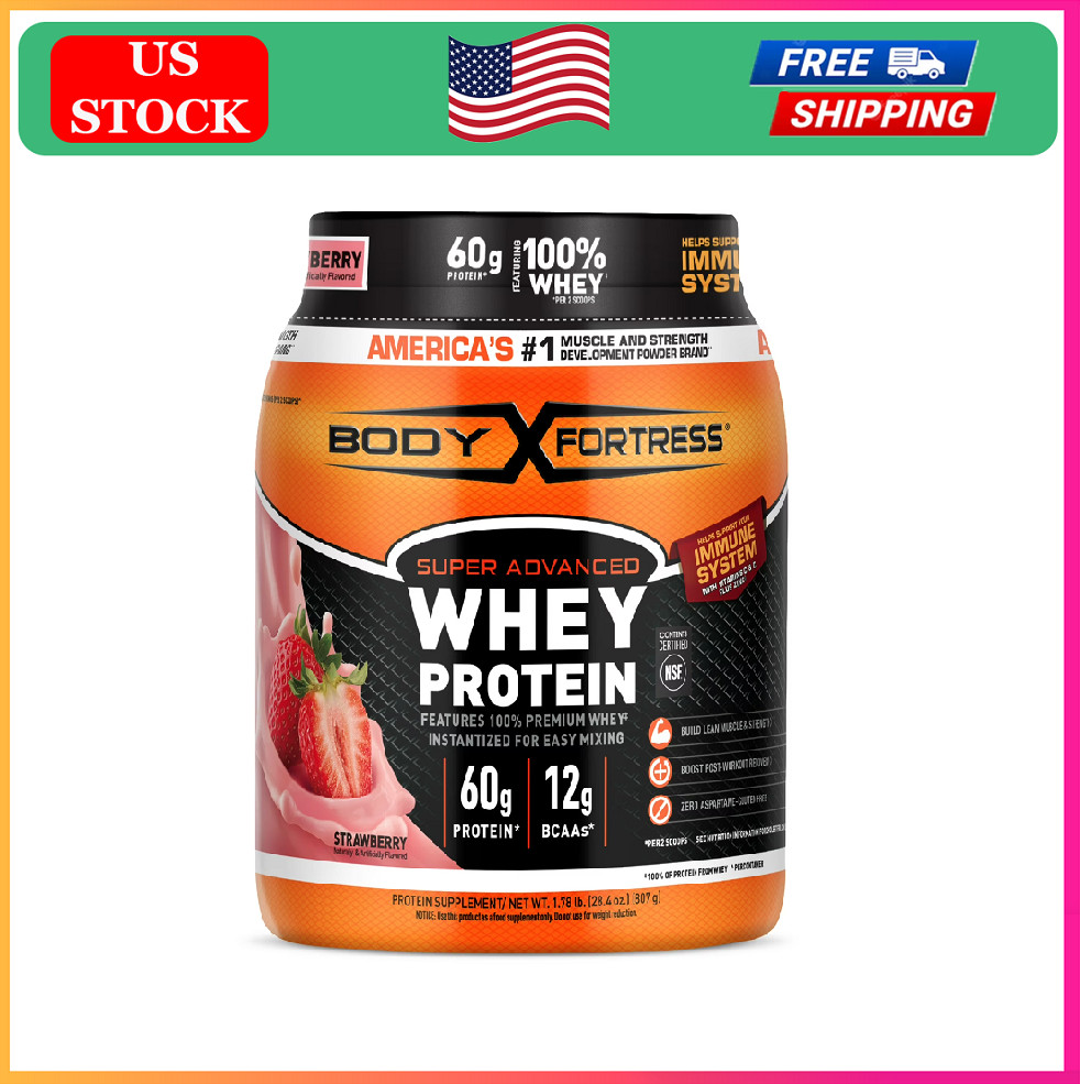 .Body Fortress Super Advanced 100% Premium Whey Protein Powder, Strawberry, 60g