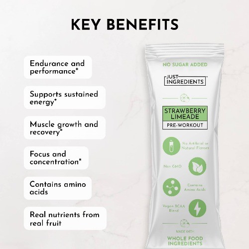 Just Ingredients Pre-Workout Sports Drink Powder Packet – Strawberry Limeade