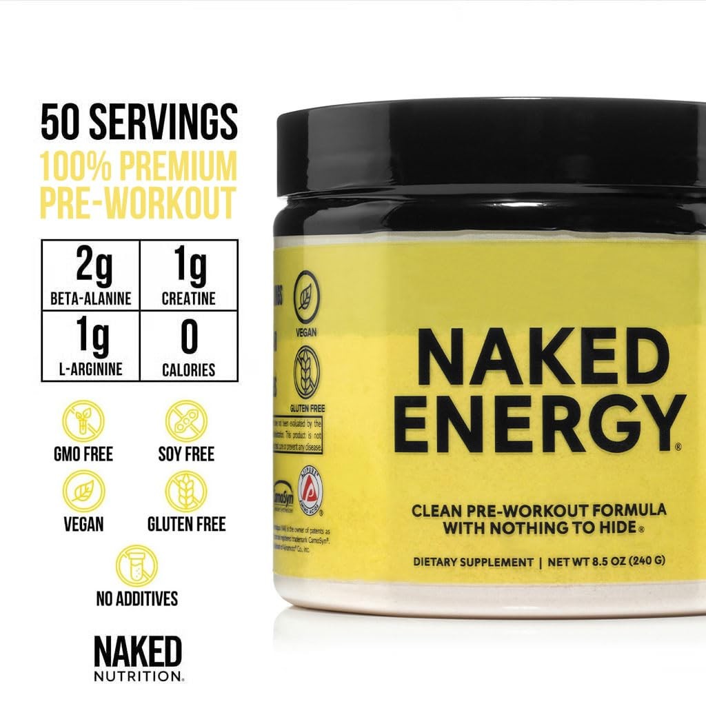 NAKED Energy – Pure Pre Workout Powder for Men 8.2 Ounce (Pack of 1), Yellow