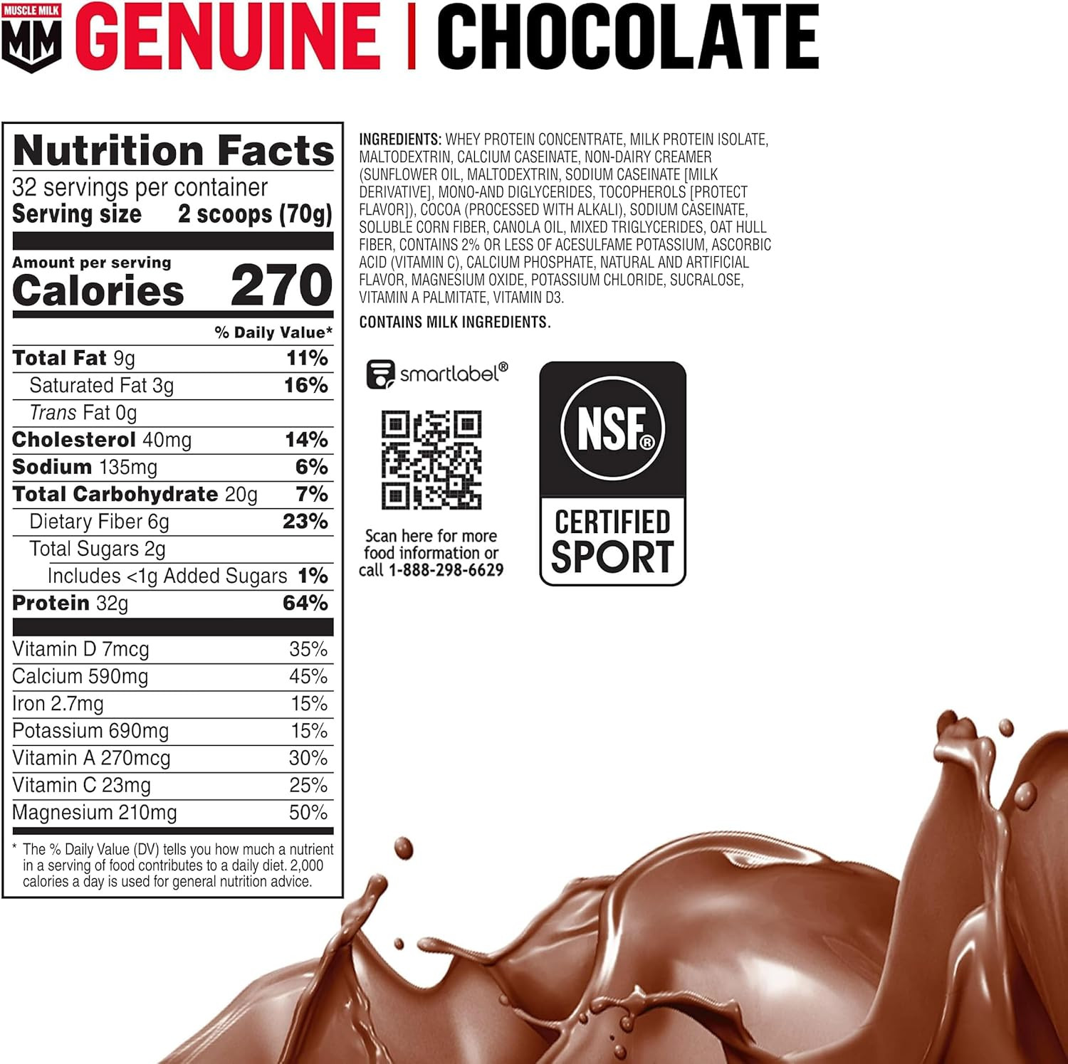 Genuine Protein Powder, Chocolate, 4.94 Pound, 32 Servings, 32g Protein, 2g Suga
