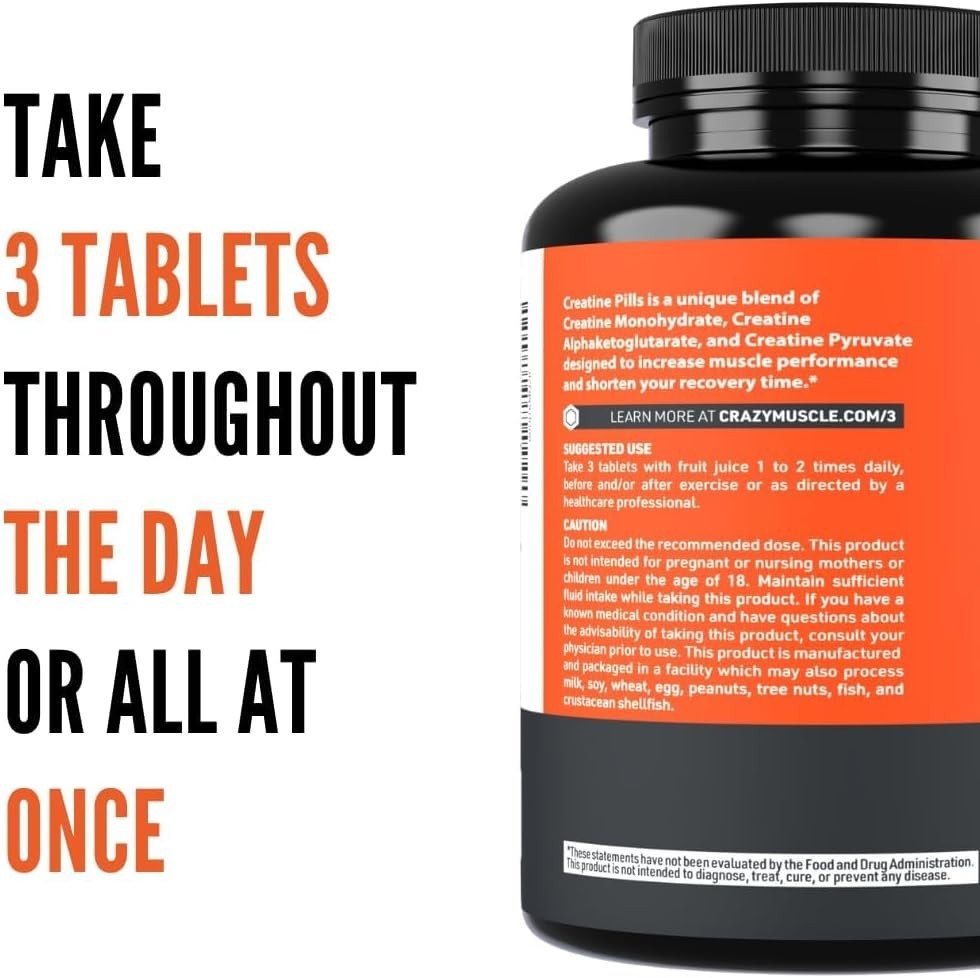 Creatine Capsules, 5G Premium 3X Threeatine Pre Workout Bulk Muscle Mass Gain…